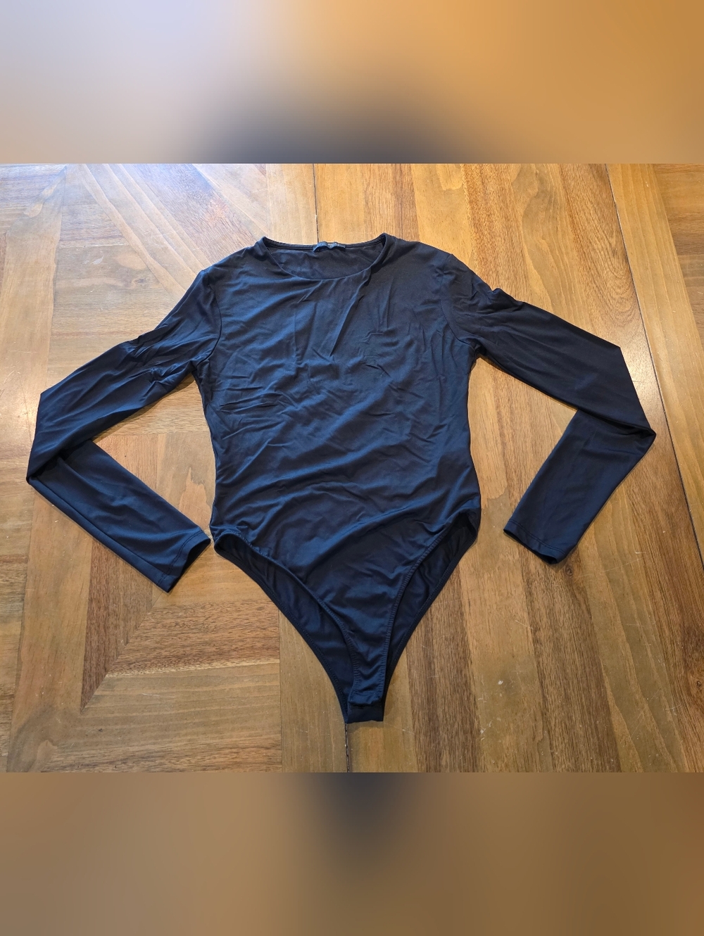 Zara Long Sleeve Bodysuit Sz Large Black Classic Top Button Snaps 80s Retro